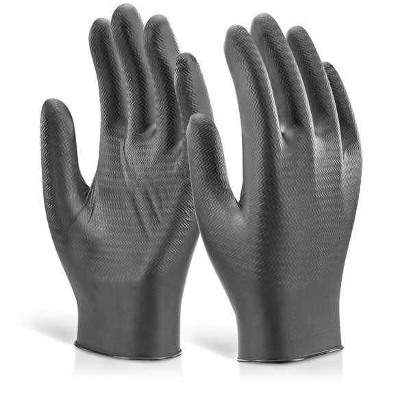 NITRILE DISPOSABLE GRIPPER GLOVE POWDER FREE BLACK M