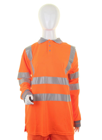 LADIES HIVIZ L/S POLO ORANGE S