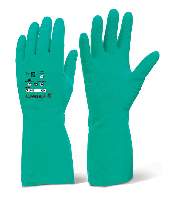 NITRILE GAUNTLET FLOCKED LINED GREEN M