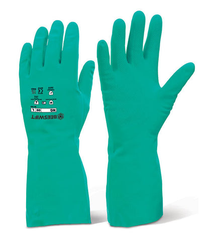 NITRILE GAUNTLET FLOCKED LINED GREEN XL